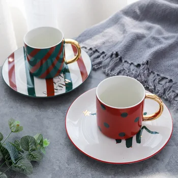 

Nordic Style Ins Christmas Ceramic Cup Drawing Gold Ceramic Coffee Cup Saucer Creative Mug Wide Mouth Couple Water Cup