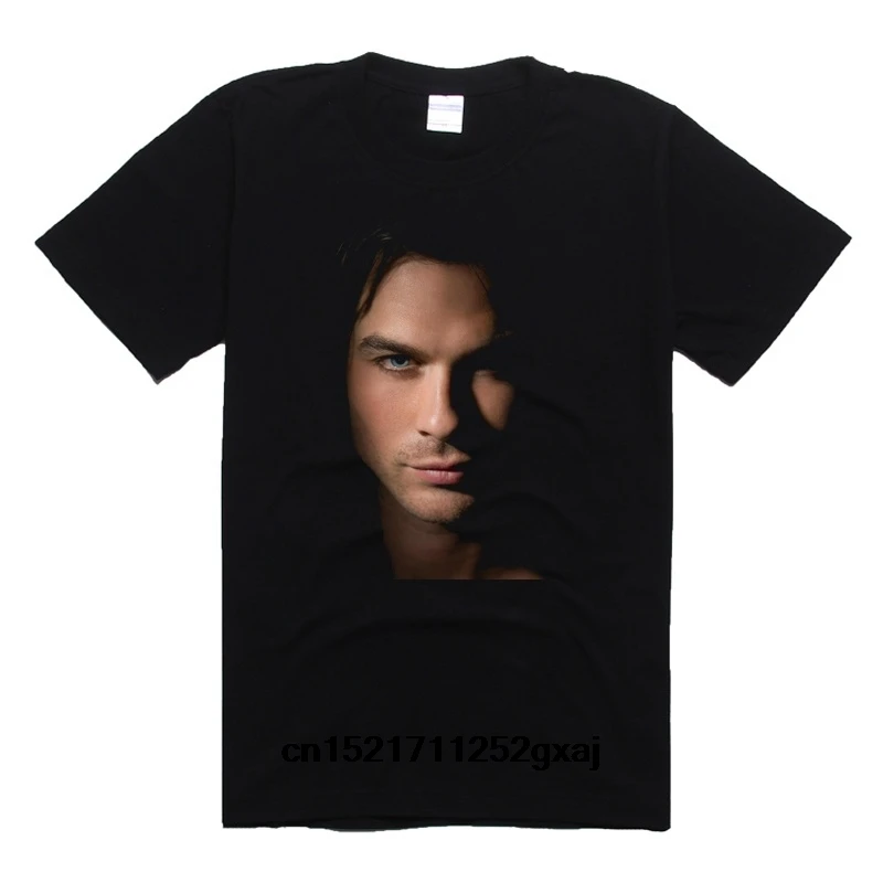 Men T Shirt s Black Vampire Diaries Damon Salvatore Punk Rock Funny Round Neck Shirts Casual Dress Tops women | Мужская одежда