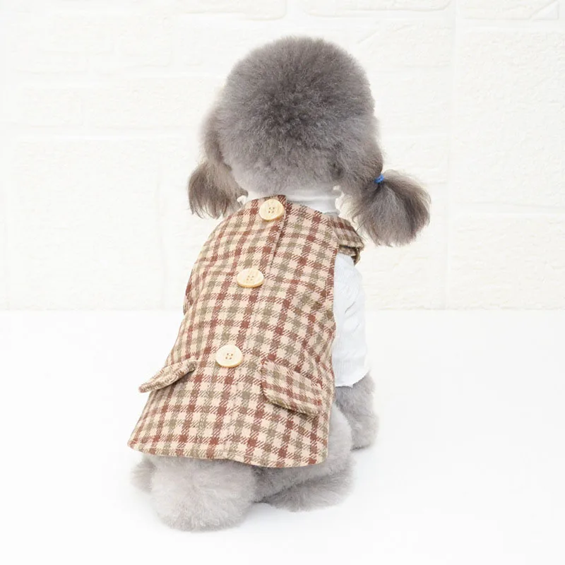 Puppy Cat Dog Dress For Small Dogs Winter Warm Elegant Plaid Clothes Thick Woolen Princess Skirt For Dresses Dogs Pet Clothing 6