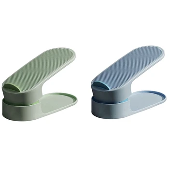 

4 Pcs Durable Adjustable Shoe Organizer Footwear Support Slot Cabinet Closet Stand Shoes, 2 Pcs Green & 2 Pcs Blue