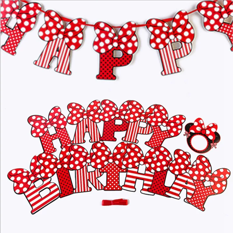 Kids Minnie Mouse Birthday Party HAPPY BIRTHDAY LETTER Flag Banner Decoration
