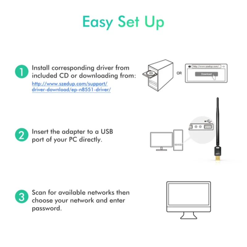 EDUP Mini USB WiFi Adapter 150Mbps High Gain 6Dbi Antenna 802.11n MT7601 Chipset Long Distance Wireless Network Receiver Card