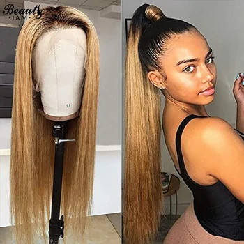 

1b/27 Straight Silk Base 4x4 Lace Closure Human Hair Wigs For Women Glueless Bleached Knot Virgin Wig Pre Plucked With Baby Hair