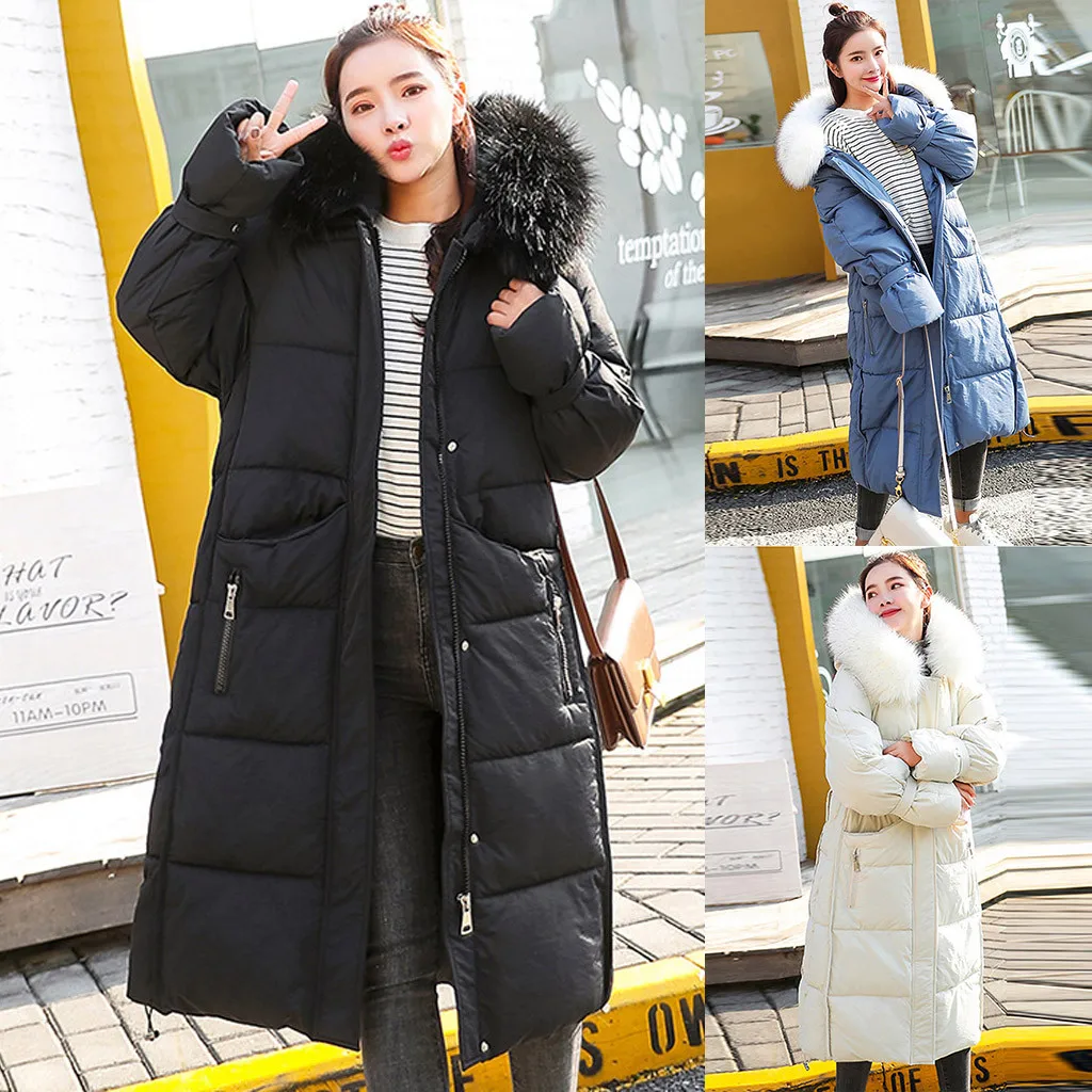 Однотонное зимнее пальто для женщин, утиный пуховик, пальто, зимние парки, женские теплые длинные куртки с хлопковой подкладкой, пальто с капюшоном на молнии