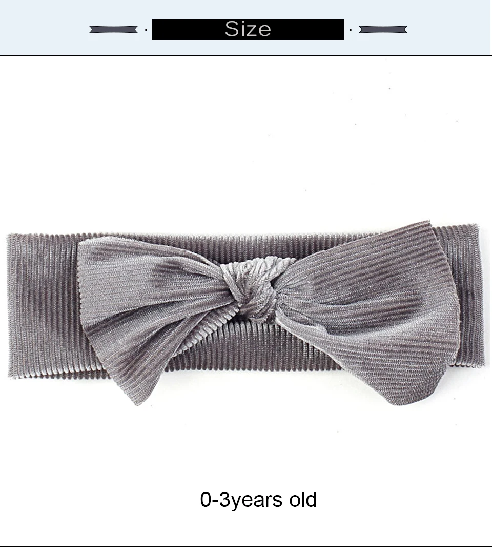 Ribbed Kids Velvet Bow Children's Hair Band For 0-3 Years Old Baby Turban Headwrap Elastic Kids Hair Accessories