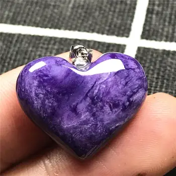 

Necklace Pendant Natural Purple Charoite Heart Jewelry For Woman Man Crystal 22x7mm Beads 925 Silver Sterling Gemstone AAAAA