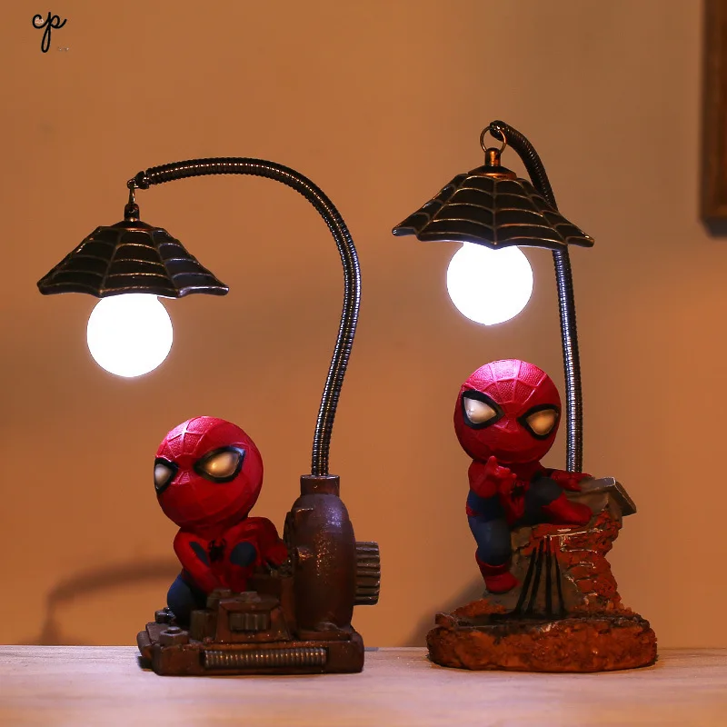 Cartoon Avengers Night Lamp Action Figures Spider Man Resin Lamp Children Bedroom LED Boy Kids Xmas Creative Gift Night Light