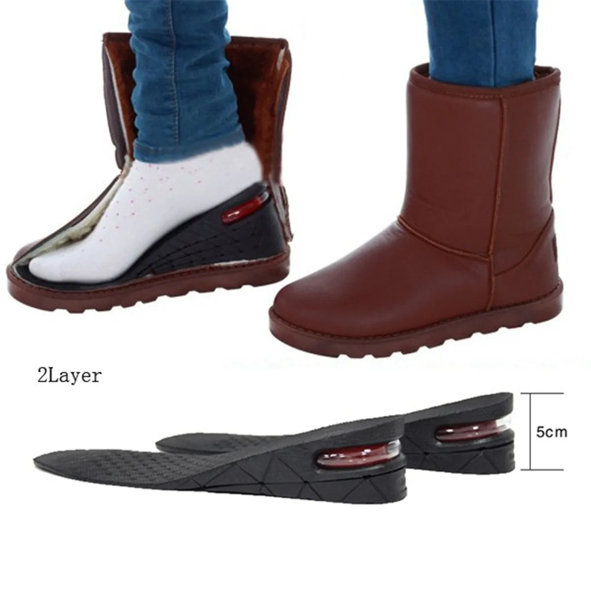 

2 Layers 5cm Height Increase Insole Cushion Women Men Height Lift Adjustable Shoe Inserts Soft PVC Taller Women Men Unisex