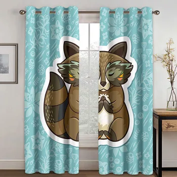 

Lovely Curtain Cartoon Squirrel Print Curtain Living Room Bedroom Window Decoration Curtain Children Bedroom Essential