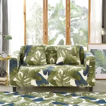 

Furniture Couch Cover Leaves Printed Thin Stretch Tight Wrap Home Furniture Modern Design Slipcovers Sofa Set