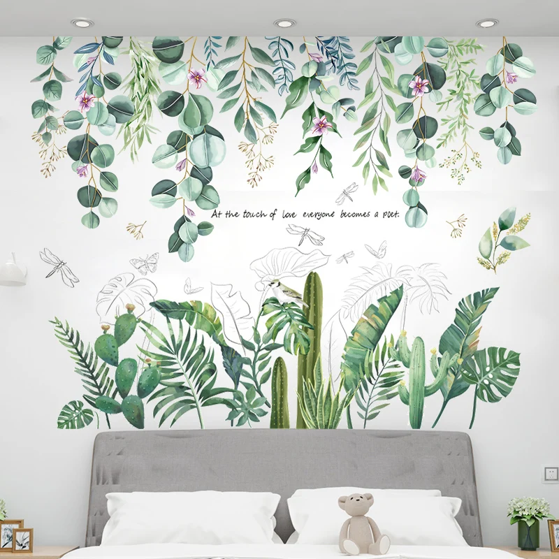 [SHIJUEHEZI] Дерево листья наклейки на стену DIY зеленые растения Наклейки стены для