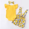 Baby Girl Summer Clothes Set Fashion Newborn Infant Knitting Cotton Ruffles Romper Shorts Bow Headband 3Pcs For Toddler Outfits 2