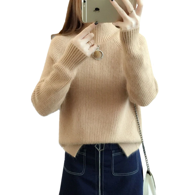 Autumn Winter New Warm Sweater Women Pullover Tops Korean Fashion Loose Half-High Collar Knitted Bottoming Q1149 | Женская одежда