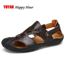 Летняя обувь; мужские сандалии из натуральной кожи; мягкая обувь из воловьей кожи; нескользящие мужские пляжные сандалии; Мужская Брендовая обувь; ZHK200