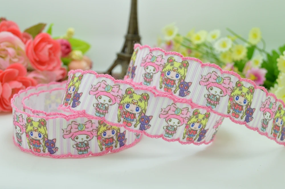 7/" 22 мм sailor moon my melody вязаная кромка с принтом корсажная лента бант для волос сделай сам ручная работа 50YD