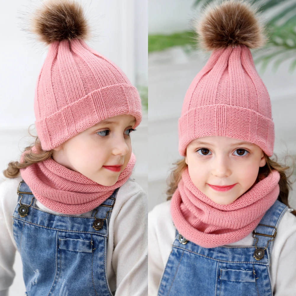 Комплект из 2 предметов, новые зимние детские теплые шапки для девочек ...