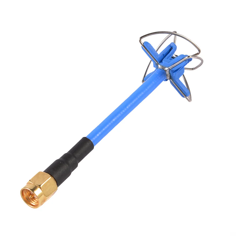 Antenne FPV 5.8 GHz pour émetteur et récepteur, montrant le gain et la construction en plastique noir.