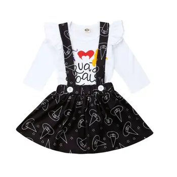 

Halloween Newborn Infant Baby Girl Outfits Clothes Long Sleeve Bodysuit Ruffle Jumpsuit+Suspender Skirt Autumn Playsuit