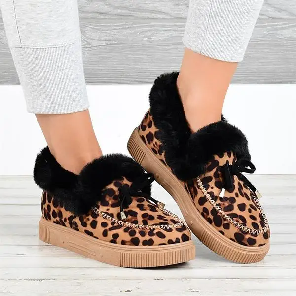 

Winter Autumn Women's Casual Fur Shoes Cute Bowknot Trending Fluffy Furry Slip-on Sneakers Ladies Plush Loafers Flats Platform