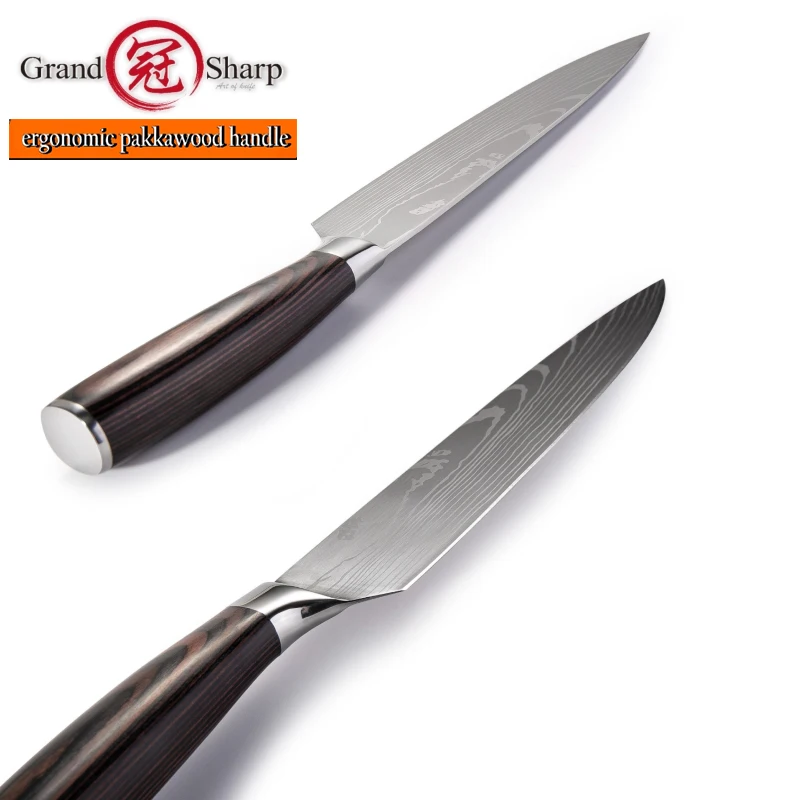 GRANDSHARP Набор ножей шеф-повара 2 шт. Профессиональные Кухонные ножи лазерная шлифовка японский дамасский узор высокоуглеродистая Нержавеющая сталь