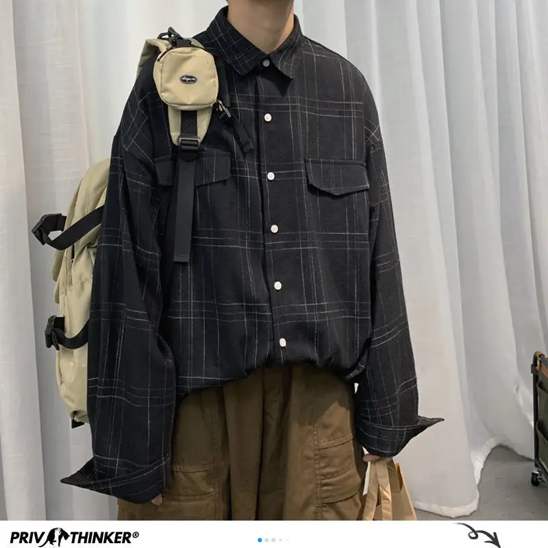 Privathinker Korean Men Plaid Shirts Autumn New Man Casual Long Sleeve Checked Blouse 2020 Harajuku Men Oversized Shirt Tops Privathinker Korean Men Plaid Shirts Autumn New Man Casual Long Sleeve Checked Blouse 2020 Harajuku Men Oversized Shirt Tops