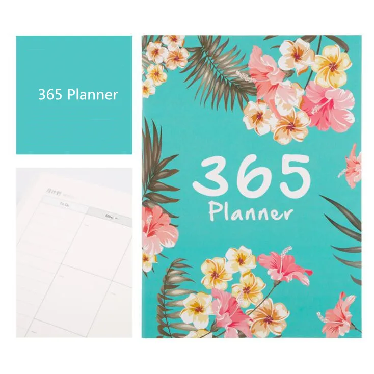 1 шт. A4 большой размер цветы Флора 365 дней планировщик записная книжка-органайзер расписание дневники учебная работа Ежемесячный план школьные канцелярские принадлежности - Цвет: 365 planner green