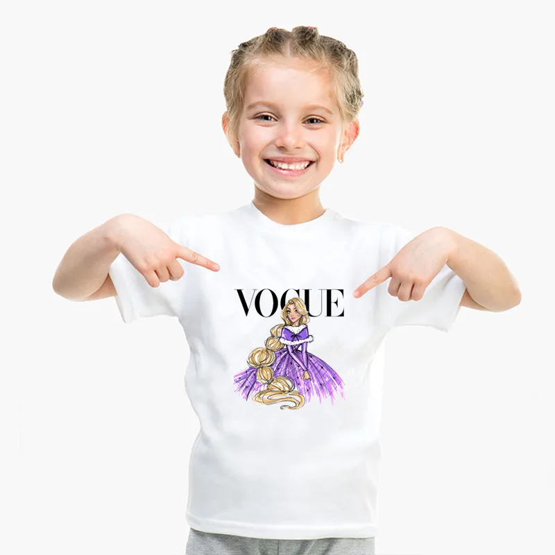 VOGUE Princess Print Mother and Daughter Outfits T-shirt Lovely Cartoon Family Matching Clothes Mommy and Me Tshirt Family Look