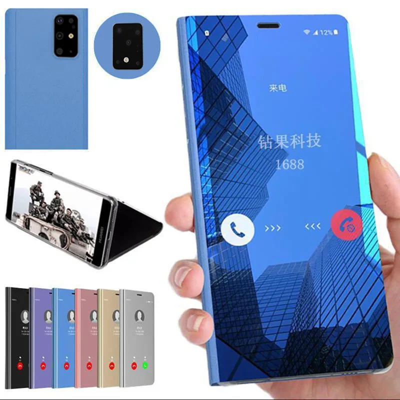 Luxury Smart Clear View Plating Mirror Phone Case Flip Leather Cover for Samsung Galaxy S20 Ultra S10 S9 S8 Plus S10E S6 S7 | Мобильные