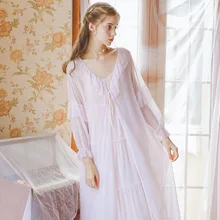 Новинка, летняя элегантная длинная ночная рубашка из двух частей с кружевным бантом, домашняя одежда принцессы для женщин GZ11