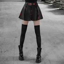 Панк RAVE Женщины Мульти-кусок сшивание половина юбка солнце маятник ПУ мыть кожа решетки повседневная короткая юбка