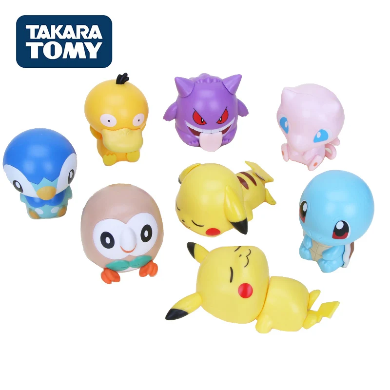 8 шт./компл. Takara Tomy карманные игрушки Пикачу Сквиртл Gengar Mew Psyduck Rowlet экшн Фигурки