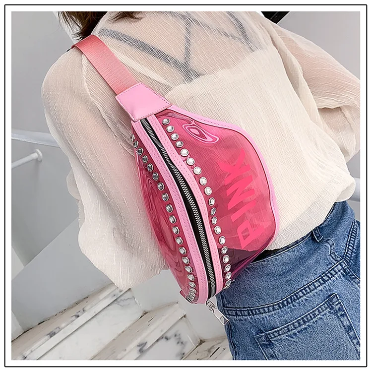 Новая розовая поясная сумка для девочек, портативная спортивная сумка, модный ремень, прозрачная посылка, пляжная сумка, Женская Лазерная сумка на плечо