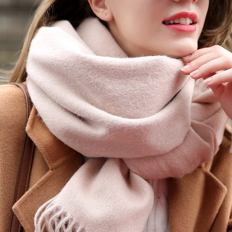 

Winter New 100% Wool Scarf Beige Neck Warmer Women Shawls and Wraps Solid Pashmina Pure Wool Scarves for Ladies Cashmere Echarpe