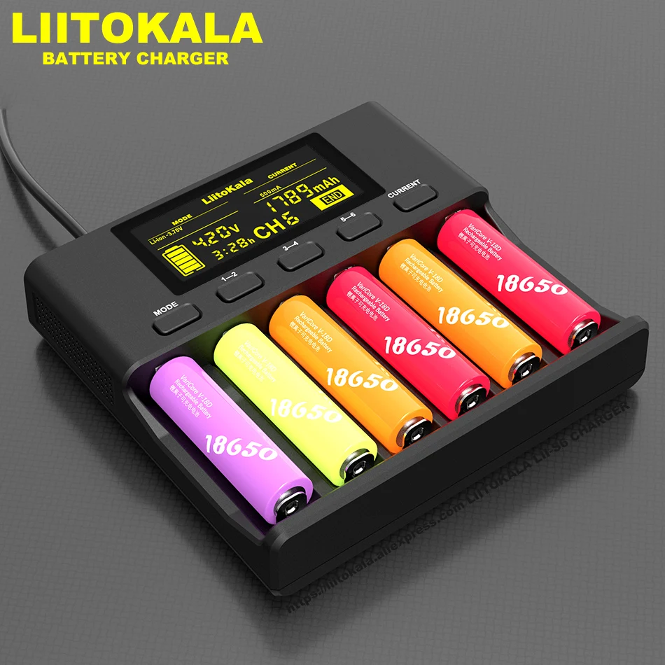 LiitoKala Lii-S6 Lii-PD4 Lii-500 Batteria Caricatore 18650 6-Slot di Auto-Polarità Rilevare Per 18650 26650 21700 32650 AA AAA Batterie