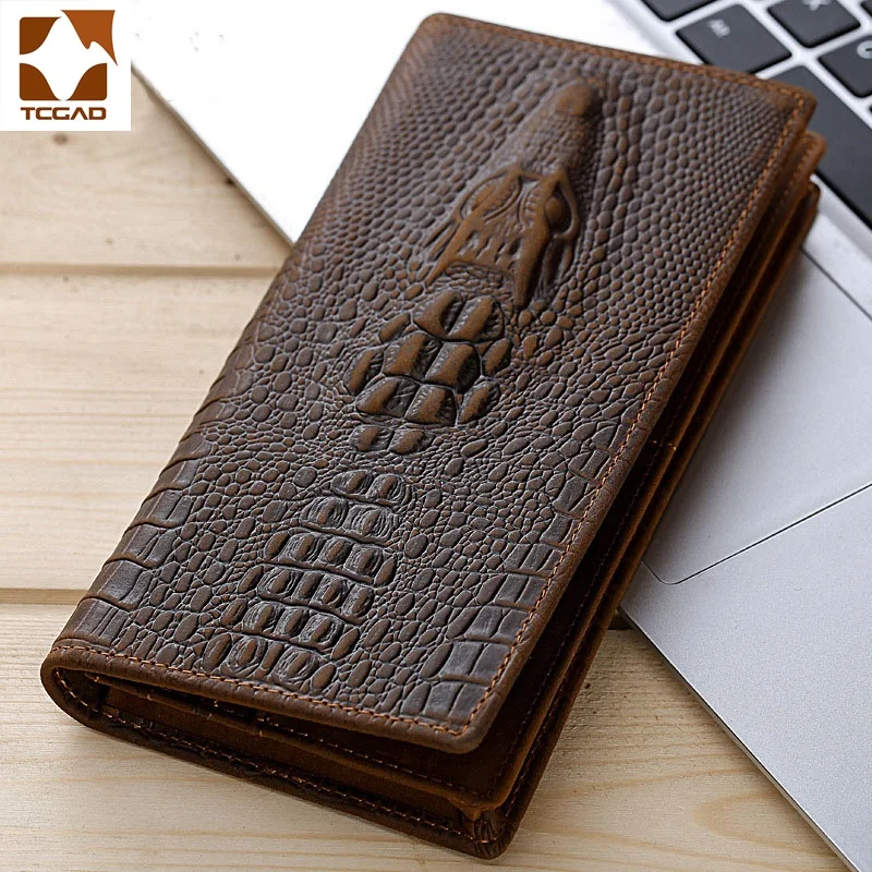 Mens Wallets Long Purse Alligators Crocodile-Pattern Thin Carteras Portafoglio Clutch-Made