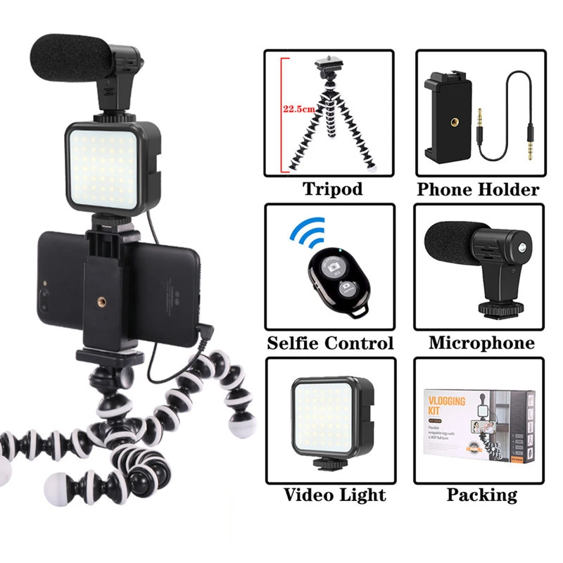 Kit-03lm Dslr Slr Phone Vlog Tripod Vlogging Kits Live Selfie Fill Light Integration With Remote Control Microphone Led Light - Stabilizers - AliExpress