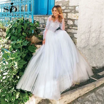 

SoDigne Boho Wedding Dresses For Women Appliques Lace Long Sleeves Beach Bridal Dress Soft Tulle Wedding gowns Plus Size