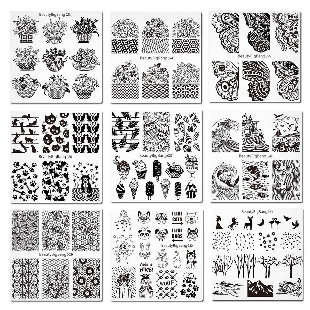 Beautybigbang 33 шт./компл. квадратные пластины для стемпинга ногтей с геометрическим рисунком с изображениями цветов и животных, ЛЮБОВЬ Рождественские штампы для дизайна ногтей