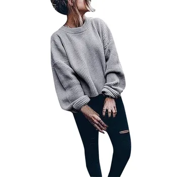 

Pull Femme 2020 Winter Autumn Oversized Knitted Solid Color Blend Sweater Women Lantern Sleeve Basic Thicken Pullovers