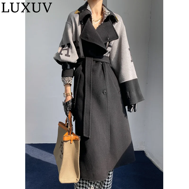

LUXUV Women's Tweed Winter Jacket Wool Blends Mixtures Trench Coats Overcoat TopCoat Quality Office Outerwear Poncho Young