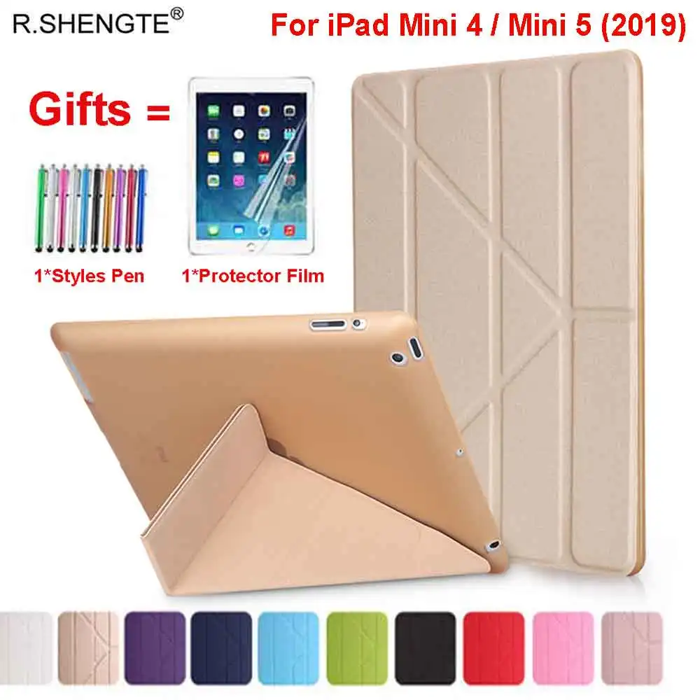 

For iPad Mini 4 5 Case PU Leather Soft Silicone Back Smart Cover for New iPad Mini 5 2019 Case With Stylus Pen+Film
