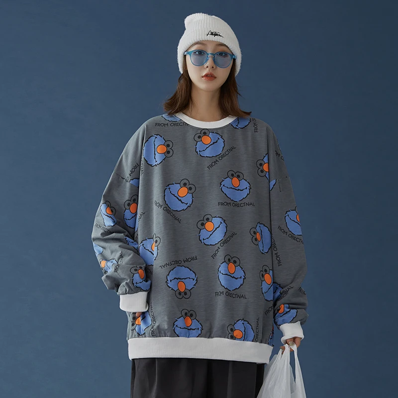 

Original Womens Cartoon Pattern Sweatshirts and Loose Pullovers for Women Clothing Contrast Crewneck Tops Plus Size Streetwear