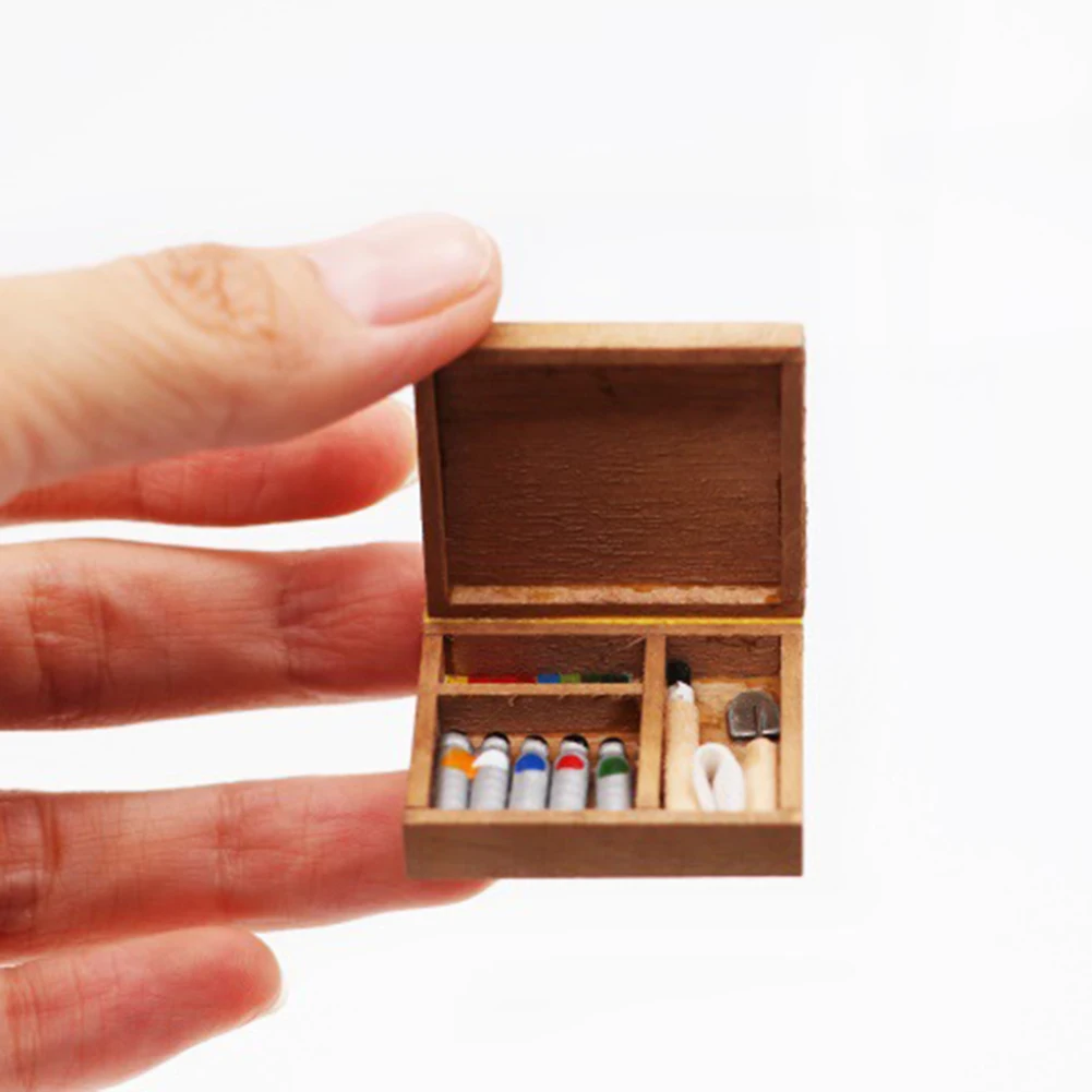 1/12 Doll House Paintbox Painting Easel Palette Miniature Art Room Scene Decor Home Furniture Miniature Figurines