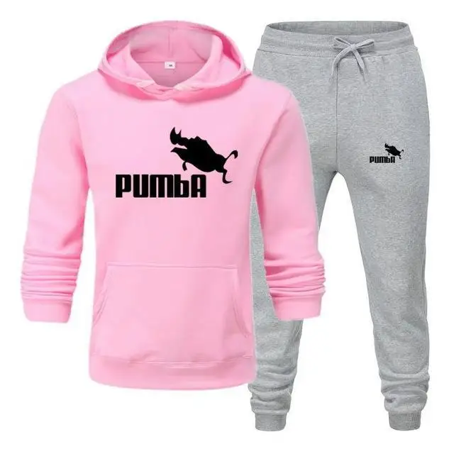 Брендовый спортивный костюм Pumba, Мужские Термо спортивные комплекты, флисовая плотная толстовка с капюшоном+ штаны, спортивный костюм, повседневные толстовки, спортивный костюм - Цвет: pink-grey-H