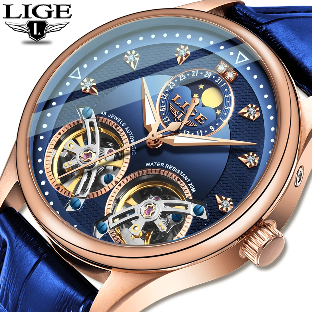 2020 LIGE новые мужские часы автоматические механические Tourbillon высокого класса из