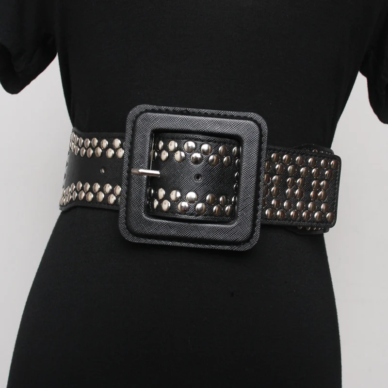Falda con remache para mujer, cinturón ancho elástico con hebilla cuadrada, a la moda de los Estados Unidos, restauración de formas antiguas