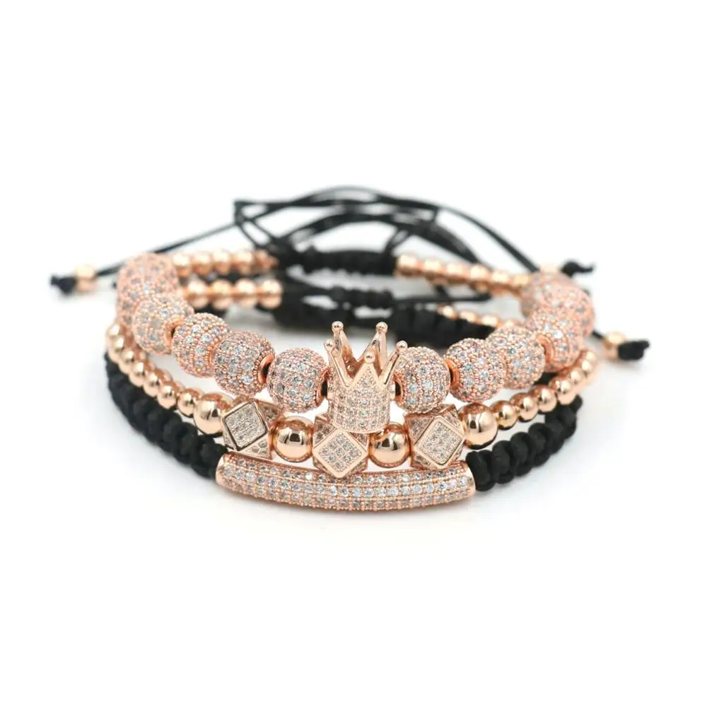 3pcs/Set Luxury Crown Bracelet Men Hip Hop Silver Color Micro Pave CZ Ball Charm Bracelets For Women Couples Pulseira Bileklik - Image 4