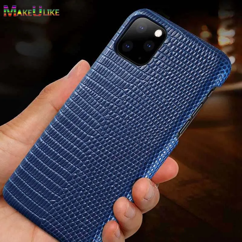 

Genuine Leather Cover Case For iPhone 11 Pro Max Case Lizard Pattern Phone Funda Back Case For iPhone 11 11Pro Max Cover