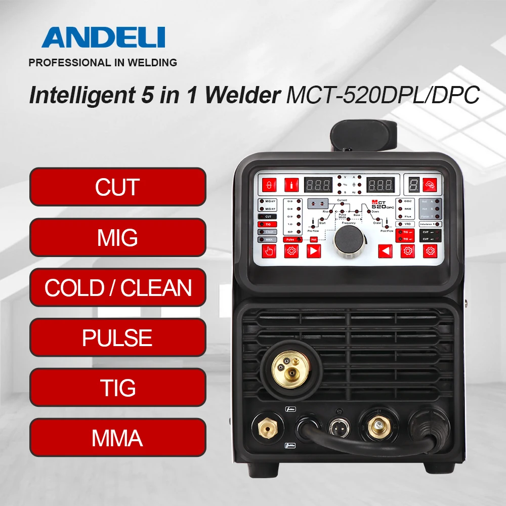 ANDELI MCT-520DPL/DPC  MIG TIG MMA CUT Pulse Cold Welding Clean 5 IN 1 MIG Welding Machine TIG Welder Semi-automatic Welding