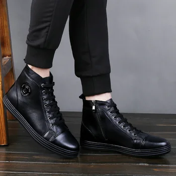 

Nice New Luxury Brand Men Fashion High Top Sneakers Spring Autumn Casual High Shoes Men Leather Boots Genuine Leather Shoes